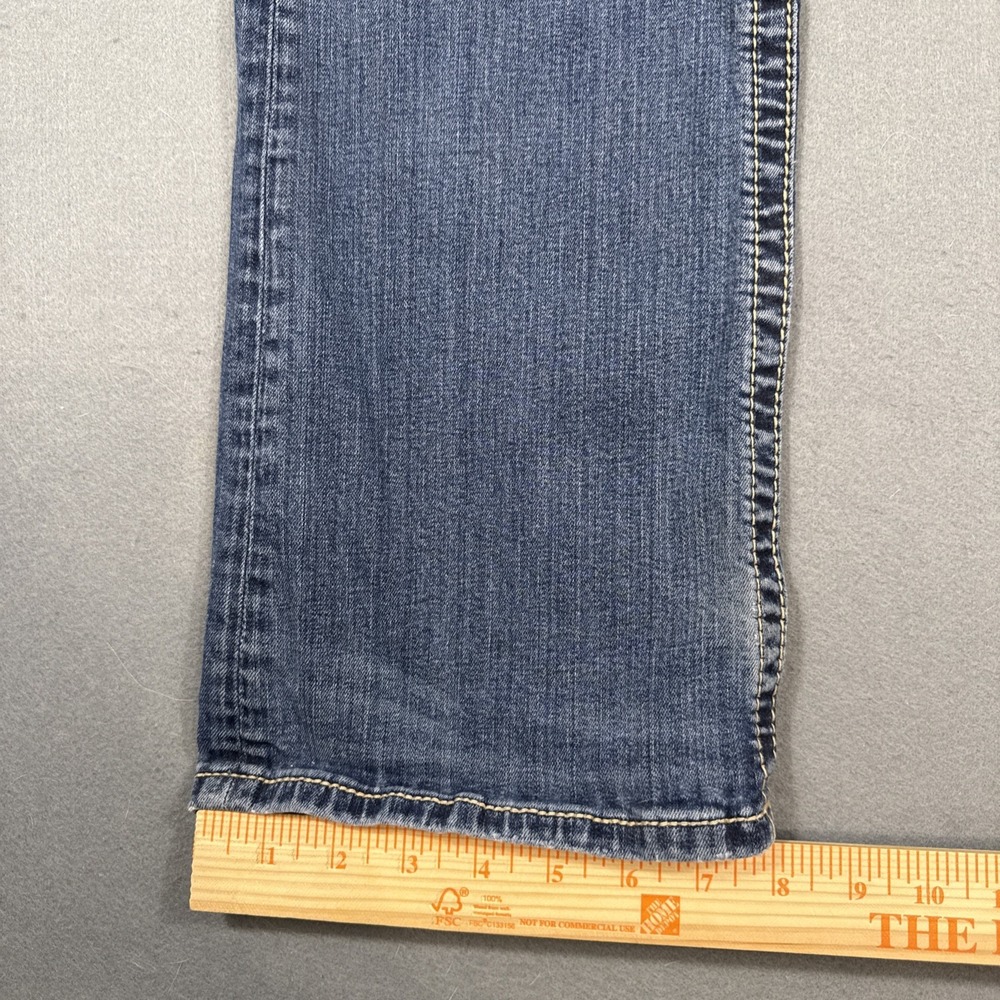 Miss Me 30x32 Mid-Rise Boot Jeans TRIBAL Embellished WHISKERING THICK STITCH - Picture 9 of 11